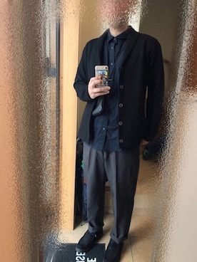 「ユニクロU」｜「アイテム（スラックス）」を使った、おとととさん（メンズ・183cm）の秋コーディネート