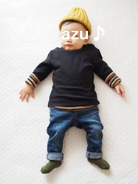 「9ヶ月」｜「アイテム（ニットキャップ/ビーニー）」を使った、azu♪さん（キッズ・70cm）の冬コーディネート