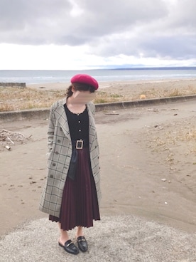 「madder vintage」｜「アイテム（ハンチング/ベレー帽）」を使った、ayanoさん（レディース・160cm）の冬コーディネート