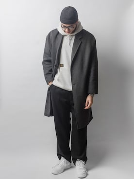 「NIKE」｜「アイテム（ダッフルコート）」を使った、RocTsuiさん（メンズ・175cm）の冬コーディネート