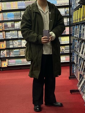 「RAGEBLUE（レイジブルー）のサテンオープンカラーシャツ/825723（シャツ/ブラウス、グレー系）」を使った、ヒロさん（メンズ・163cm）の秋コーディネート