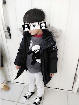 「ZARA（ザラ）のアイテム（ダウンジャケット/コート、ブルー系）」を使った、ReeRyoさん（キッズ・130cm）の冬コーディネート