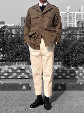 「m47」｜「アイテム（ミリタリージャケット）」を使った、YongMun Leeさん（メンズ・178cm）の冬コーディネート