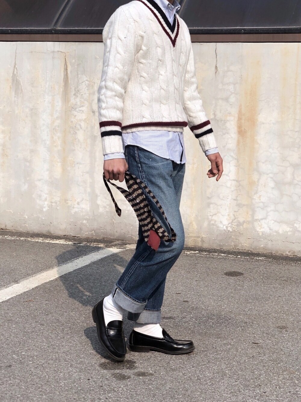 「Harley of Scotland、Gitman Vintage、FULLCOUNT、HARUTA、christian dior」｜「Christian Diorのアイテム（ネクタイ、その他）」を使った、YongMun Leeさん（メンズ・178cm）の春コーディネートの1枚目の写真