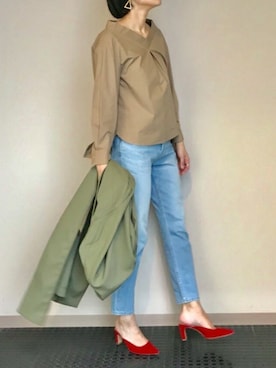 「アイテム（その他アウター、グリーン系）」を使った、nano・universe lady's webeditorさん（レディース・167cm）の冬コーディネート