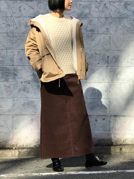 「ケーブルニット」｜「アイテム（マウンテンパーカー）」を使った、nano・universe lady's webeditorさん（レディース・167cm）の秋コーディネート