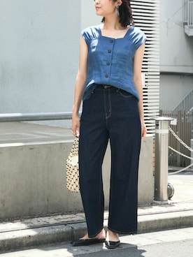 「HALIN（ハリン）のアイテム（かごバッグ）」を使った、nano・universe lady's webeditorさん（レディース・167cm）の夏コーディネート