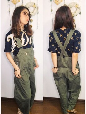 「stussy」｜「アイテム（オールインワン・サロペット）」を使った、Yukiko Kajiさん（レディース・156cm）の夏コーディネート