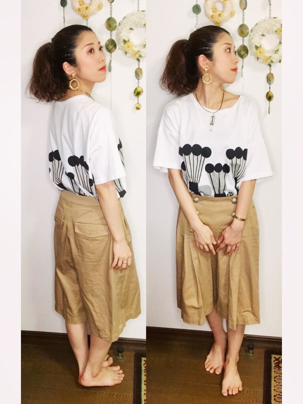 「夏コーデ、お洒落さんとつながりたい、ラフ、リラックススタイル、白Tシャツ、低身長、大人かわいい、ベージュコーデ、summer、大人カジュアル」｜「UNIQLOのアイテム（Tシャツ/カットソー、ホワイト系）」を使った、Yukiko Kajiさん（レディース・156cm）の夏コーディネートの1枚目の写真