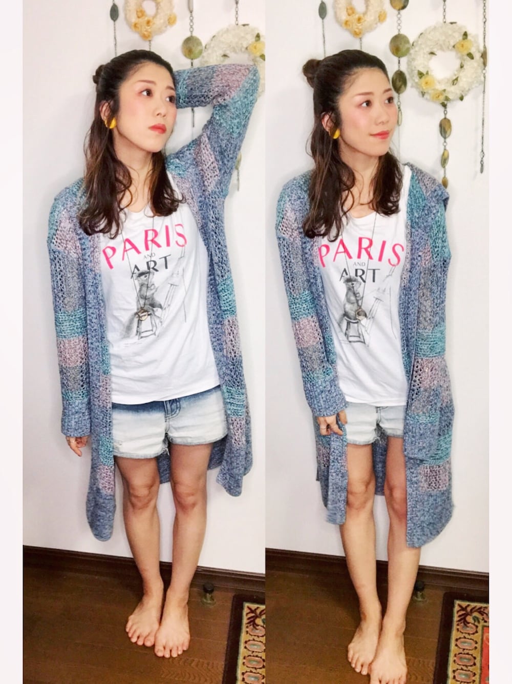 「休日スタイル、ゆるコーデ、GAP、おうちファッション、おうちスタイル、おうち時間、夏だ！Tシャツ着よう！、デニム、デニムパンツ」｜「GAPのアイテム（ジャケット/アウター、ブルー系）」を使った、Yukiko Kajiさん（レディース・156cm）の夏コーディネートの1枚目の写真