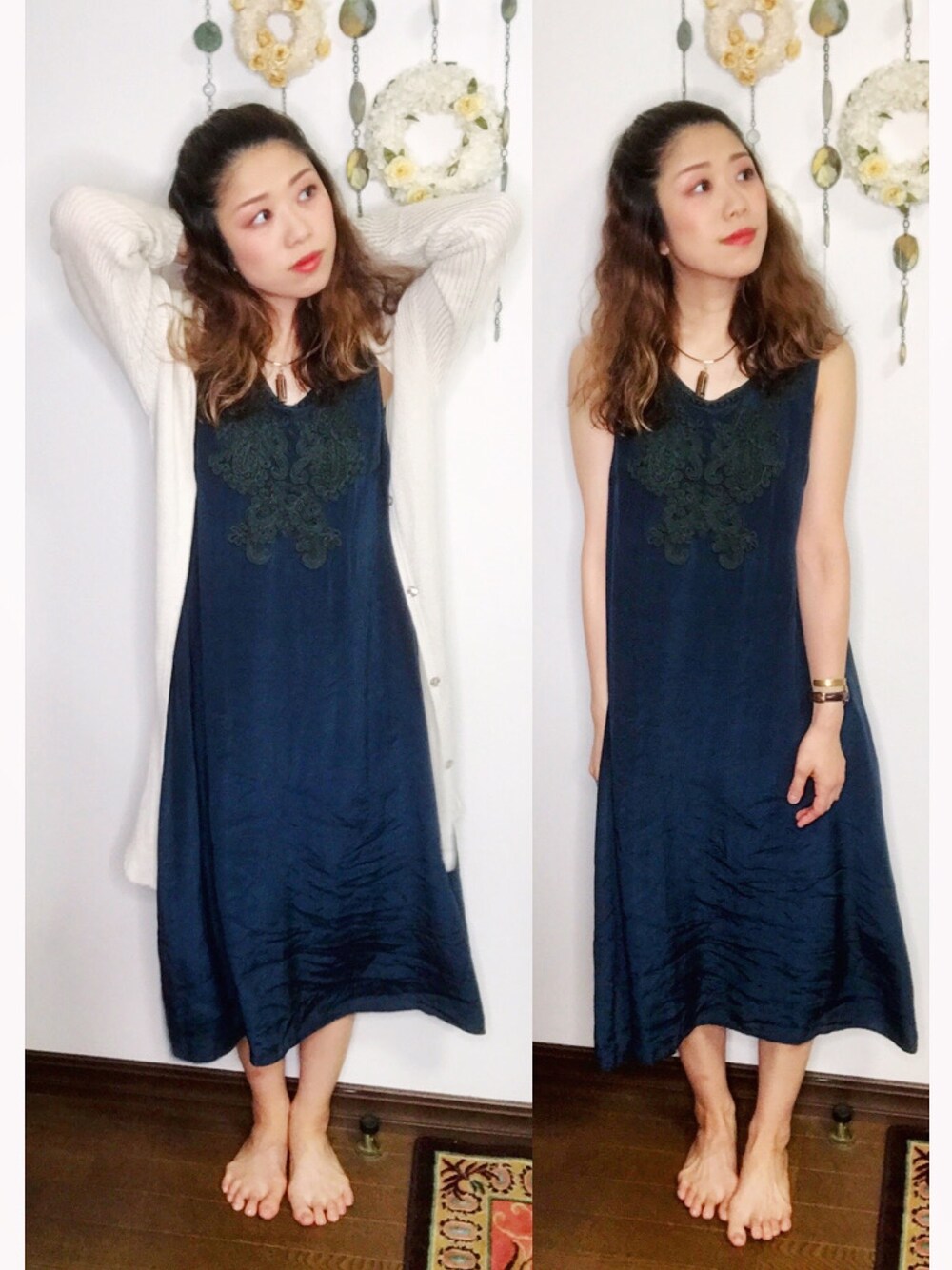 「シンプルコーデ、ラクチンコーデ、きれいめカジュアル、大人女子、シースルー、低身長コーデ、オトナカジュアル、ゆるコーデ、おでかけ、シースルーカーディガン」｜「And Aのアイテム（ワンピース、グリーン系）」を使った、Yukiko Kajiさん（レディース・156cm）の夏コーディネートの1枚目の写真