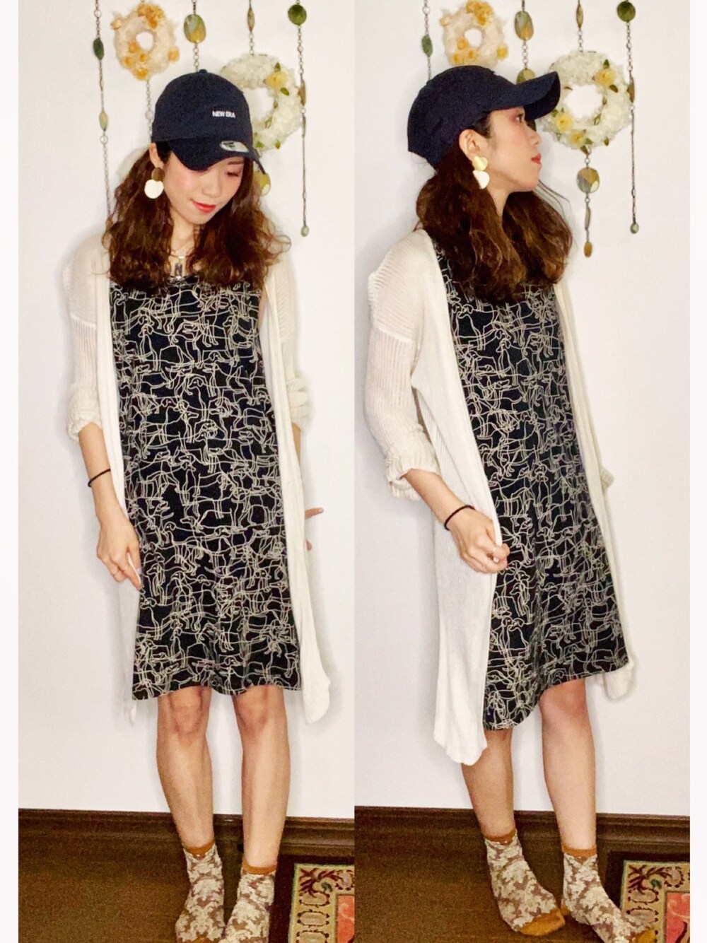「夏、ワンピース、おしゃれさんと繋がりたい、今日のコーデ、低身長、カーディガン、ノースリーブ、NEW ERA、CAP、キャップ」｜「NEW ERAのアイテム（キャップ、ブルー系）」を使った、Yukiko Kajiさん（レディース・156cm）の夏コーディネートの1枚目の写真