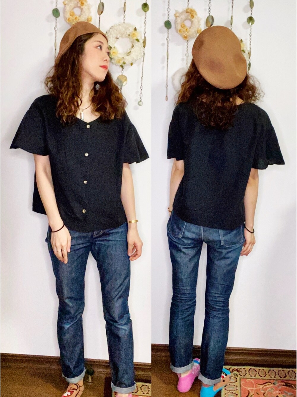 「シンプル、きれいめカジュアル、オトナ女子、ゆるコーデ、おしゃれさんと繋がりたい、デニム、KOE、KANGOL、ハンチング、ベレー帽」｜「KANGOLの【KANGOL】Tropic 504 Ventair Hunting / 【カンゴール】トロピック 504　ハンチング（ハンチング/ベレー帽、ベージュ系）」を使った、Yukiko Kajiさん（レディース・156cm）の夏コーディネートの1枚目の写真