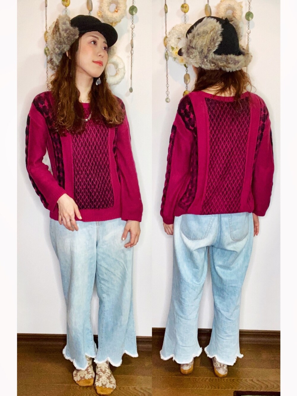 「秋冬コーデ、カジュアルコーデ、おしゃれさんと繋がりたい、着回しコーデ、秋コーデ、低身長、KANGOL、ファー帽子、フライトキャップ、ローゲージニット」｜「KANGOLの【KANGOL】Wool Aviator / 【カンゴール】ウール　アビエイター フライトキャップ（キャップ、ブラック系）」を使った、Yukiko Kajiさん（レディース・156cm）の秋コーディネートの1枚目の写真