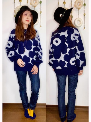 23AW✨美品 マリメッコ セイレーニ柄 ウール ニットセーター うす黄×黒×紺 marimekko（マリメッコ）の「UNIKKO / KIETOA（ニット/セーター