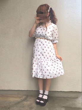 「ひざ丈ワンピース」｜🐰ㅤメ ｲ ﾒ ｲㅤ🐰さん（レディース・153cm）の夏コーディネート