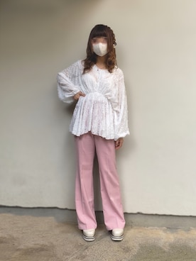 「ぺプラムトップス」｜「アイテム（その他シューズ）」を使った、🐰ㅤメ ｲ ﾒ ｲㅤ🐰さん（レディース・153cm）の夏コーディネート