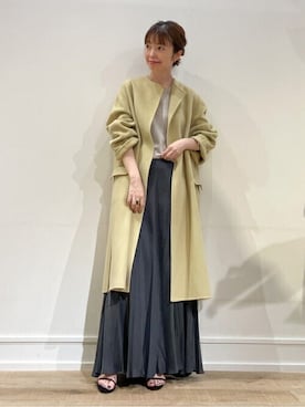 「マキシスカート」｜「アイテム（ノーカラーコート）」を使った、makiさん（レディース・161cm）の秋コーディネート