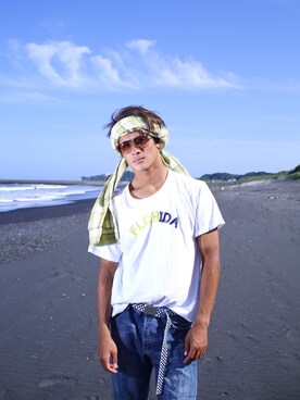 「海」｜「アイテム（その他トップス）」を使った、K-ske Nishiguchiさん（メンズ・175cm）の夏コーディネート