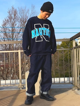 「Champion（チャンピオン）のアイテム（スニーカー）」を使った、KEETさん（メンズ・173cm）の春コーディネート