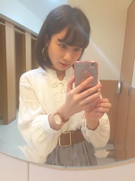 「通販」｜「アイテム（ジャケット/アウター）」を使った、えりかさん（レディース・153cm）の春コーディネート