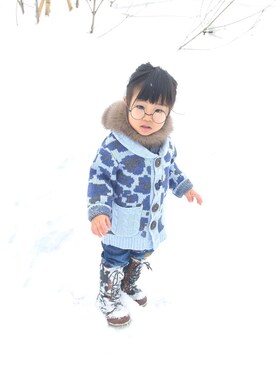 「One deux boo（ワンドゥーブー）のアイテム（パンツ）」を使った、LOUIS☆LOUIEさん（キッズ・80cm）の冬コーディネート