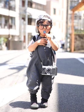 「丸サングラス」｜「アイテム（オールインワン・サロペット）」を使った、LOUIS☆LOUIEさん（キッズ・80cm）の夏コーディネート