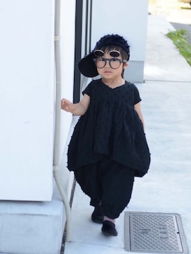 「frankygrow（フランキーグロウ）のアイテム（キャップ、ブラック系）」を使った、LOUIS☆LOUIEさん（キッズ・90cm）の夏コーディネート