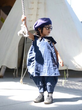 「frankygrow（フランキーグロウ）のアイテム（その他パンツ、ブルー系）」を使った、LOUIS☆LOUIEさん（キッズ・90cm）の秋コーディネート