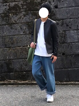 「バッグ」｜「アイテム（ライダースジャケット）」を使った、Noskeさん（メンズ・170cm）の春コーディネート