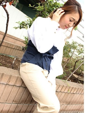 「ネイビー×ホワイト」｜「アイテム（その他トップス）」を使った、(´・ω・`)さん（レディース・161cm）の秋コーディネート