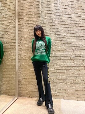 「HYSTERIC GLAMOUR（ヒステリックグラマー）のDIZZY&MILKY フレアパンツ（その他パンツ）」を使った、moeさん（レディース・158cm）の秋コーディネート