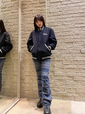 「でにむ」｜「アイテム（スタジャン）」を使った、moeさん（レディース・158cm）の秋コーディネート