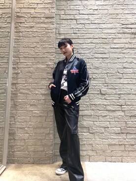 「ロックコーデ」｜「アイテム（ブルゾン）」を使った、moeさん（レディース・158cm）の春コーディネート