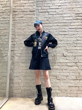 「半袖シャツ」｜「アイテム（スカジャン）」を使った、moeさん（レディース・158cm）の春コーディネート