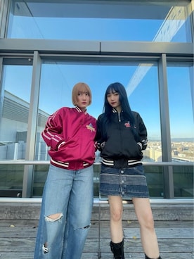 「ロンt」｜「アイテム（ブルゾン）」を使った、moeさん（レディース・158cm）の春コーディネート