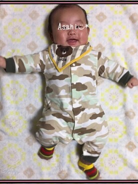 「アイテム（ロンパース、グリーン系）」を使った、Asahi◡̈*さん（キッズ・60cm）の冬コーディネート