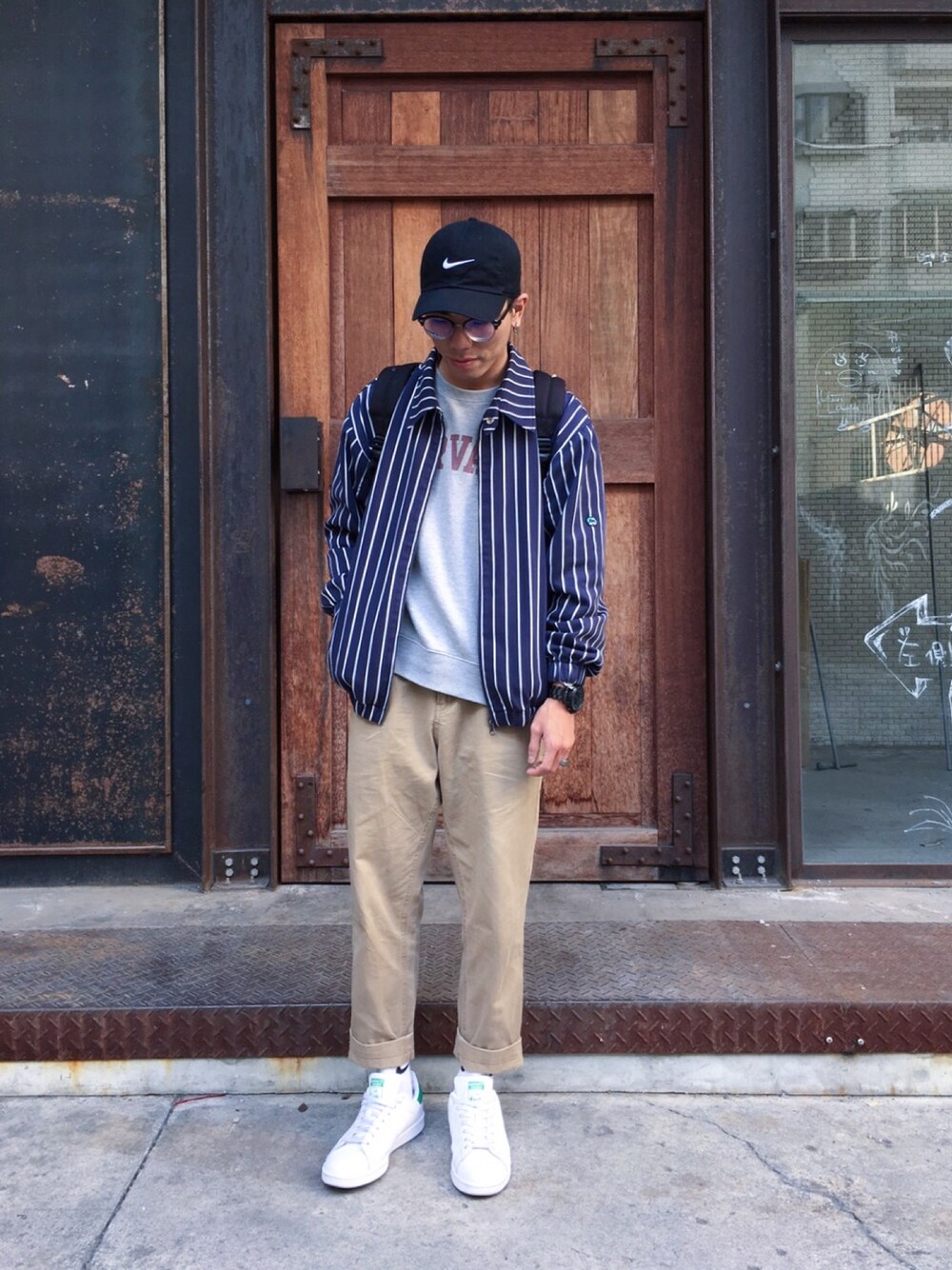 「NIKE、ootd、outfit、streetstyle、plain-me、demarcolab、adidas originals」｜「DEMARCOLABのアイテム（ジャケット/アウター、ブルー系）」を使った、Felixさん（メンズ・172cm）の冬コーディネートの1枚目の写真
