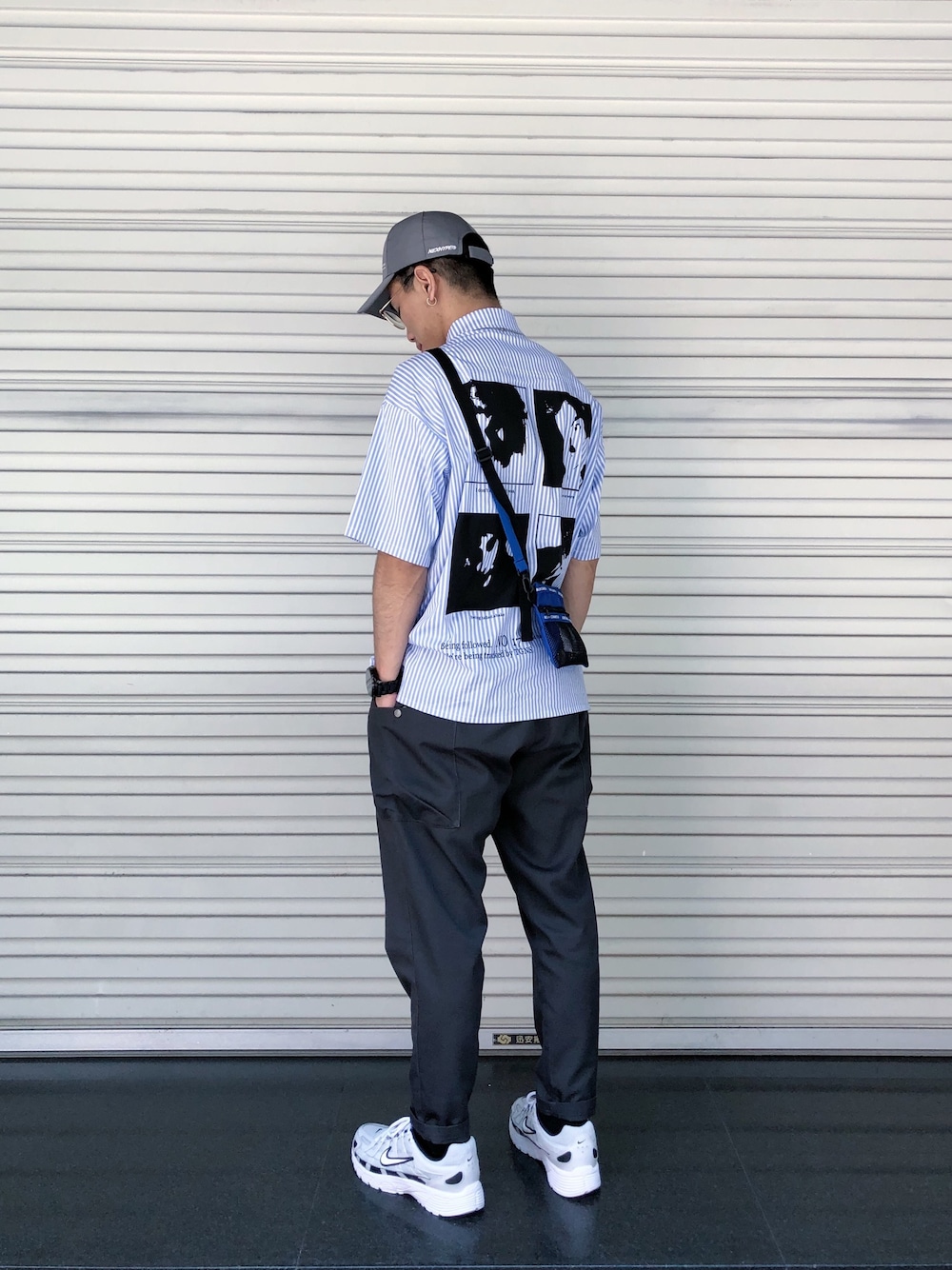 「ootd、夏、球鞋、休閒、NIKE、JKS shop、bornchamps、oversize、streetstyle、outfit」｜「2gunsのアイテム（シャツ/ブラウス、ブルー系）」を使った、Felixさん（メンズ・172cm）の春コーディネートの1枚目の写真