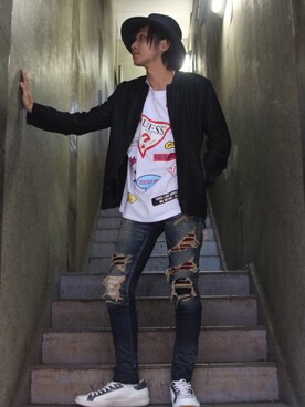 「backlash」｜「アイテム（ライダースジャケット）」を使った、Ryotaさん（メンズ・170cm）の夏コーディネート