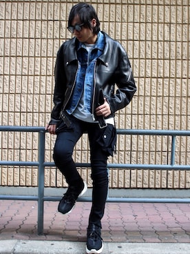 「新作」｜「アイテム（ライダースジャケット）」を使った、Ryotaさん（メンズ・170cm）の秋コーディネート