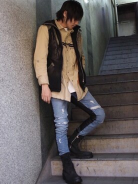 「ISAMU KATAYAMA BACKLASH（イサムカタヤマバックラッシュ）のアイテム（ブーツ）」を使った、Ryotaさん（メンズ・170cm）の秋コーディネート