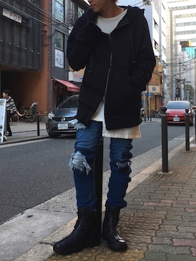 「KMRii（ケムリ）のアイテム（トップス）」を使った、Ryotaさん（メンズ・170cm）の秋コーディネート