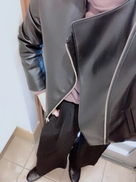 「OZOC（オゾック）のアイテム（ライダースジャケット）」を使った、tomo＊coさん（レディース・159cm）の秋コーディネート