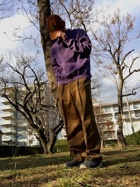 「古着のアイテム（スラックス、ブラウン系）」を使った、tomokiさん（メンズ・168cm）の冬コーディネート
