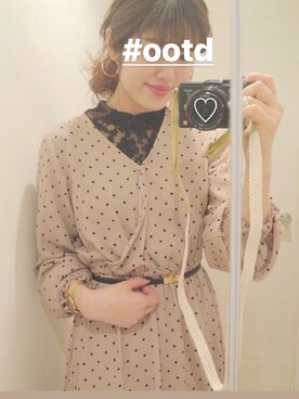 「ドットワンピ」｜「アイテム（アナログ腕時計）」を使った、aoさん（レディース・164cm）の冬コーディネート