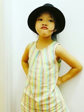 「Iのアイテム（帽子、ブラック系）」を使った、Mi_homeさん（キッズ）の冬コーディネート