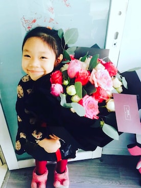 「no brand（ノーブランド）のアイテム（その他、レッド系）」を使った、Mi_homeさん（キッズ）の冬コーディネート