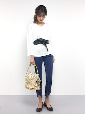 「Casselini（キャセリーニ）の【Casselini(キャセリーニ)】メタリックネットトートバッグ（トートバッグ）」を使った、yukiさん（レディース・169cm）の春コーディネート