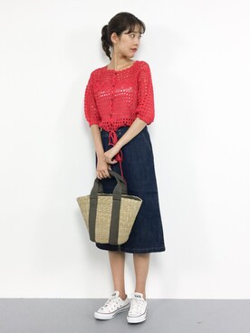 「cache cache（カシュ カシュ）のアイテム（かごバッグ）」を使った、yukiさん（レディース・169cm）の夏コーディネート